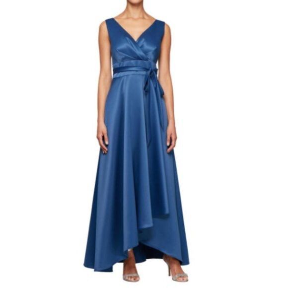 Alex Evenings Surplice Satin Ball sleeveless Blue Gown size 8 - Picture 1 of 6